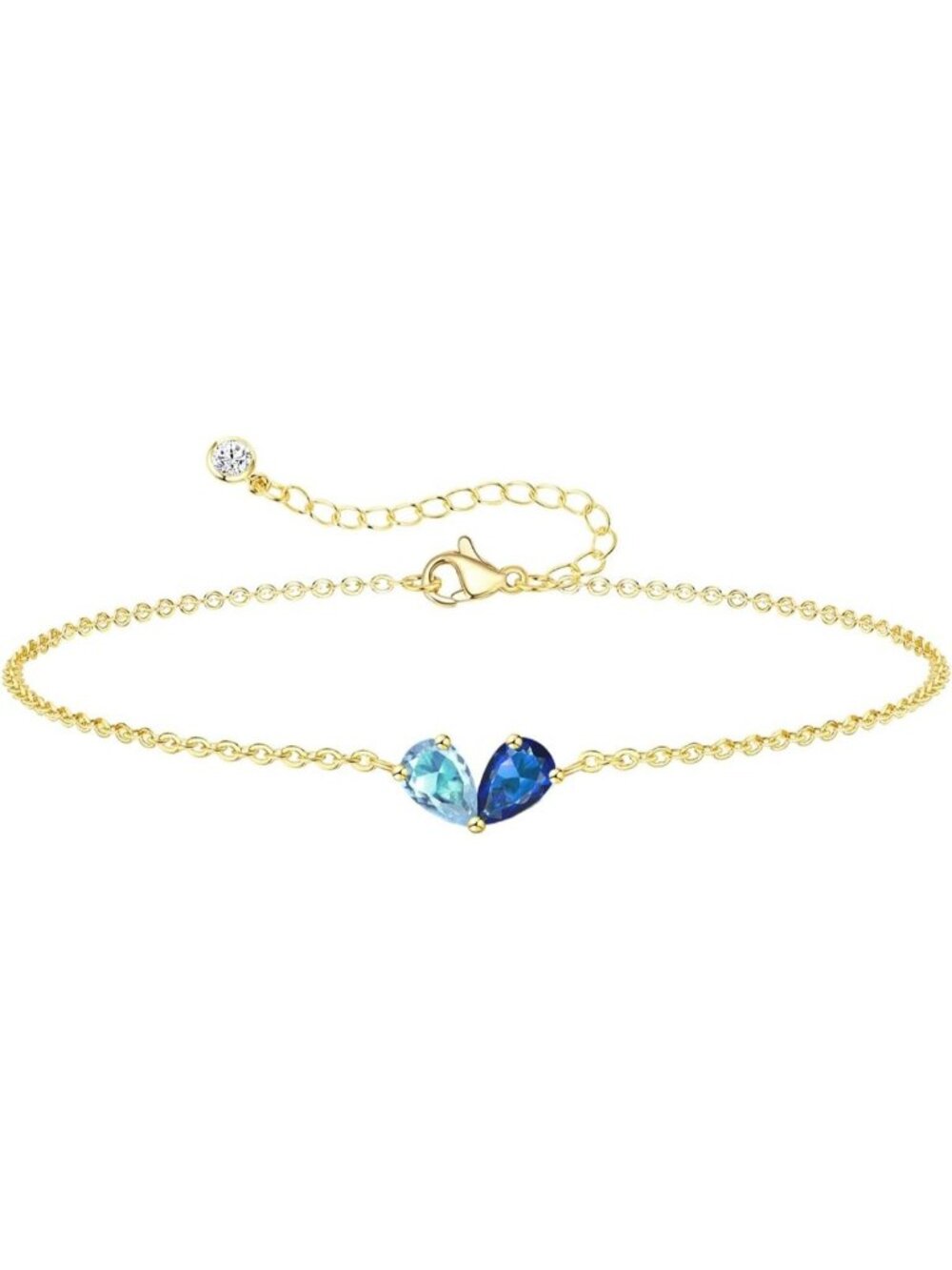 03-09 March&September Gold 2 Birthstone Heart Bracelet 14K Plated CZ